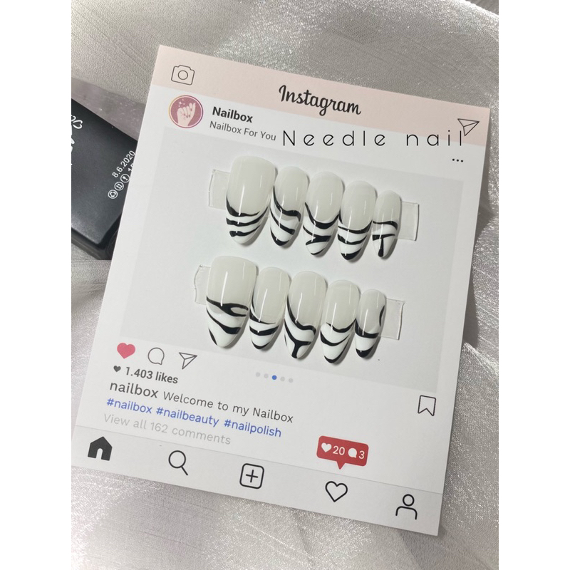 Móng úp thiết kế vẽ đơn giản màu thạch nước gạo Needle nail