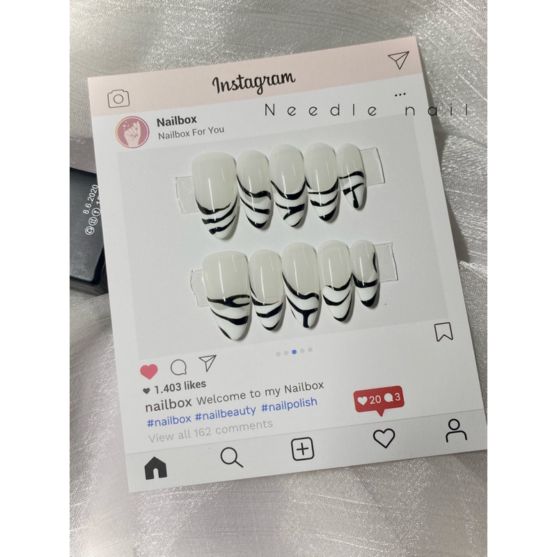 Móng úp thiết kế vẽ đơn giản màu thạch nước gạo Needle nail