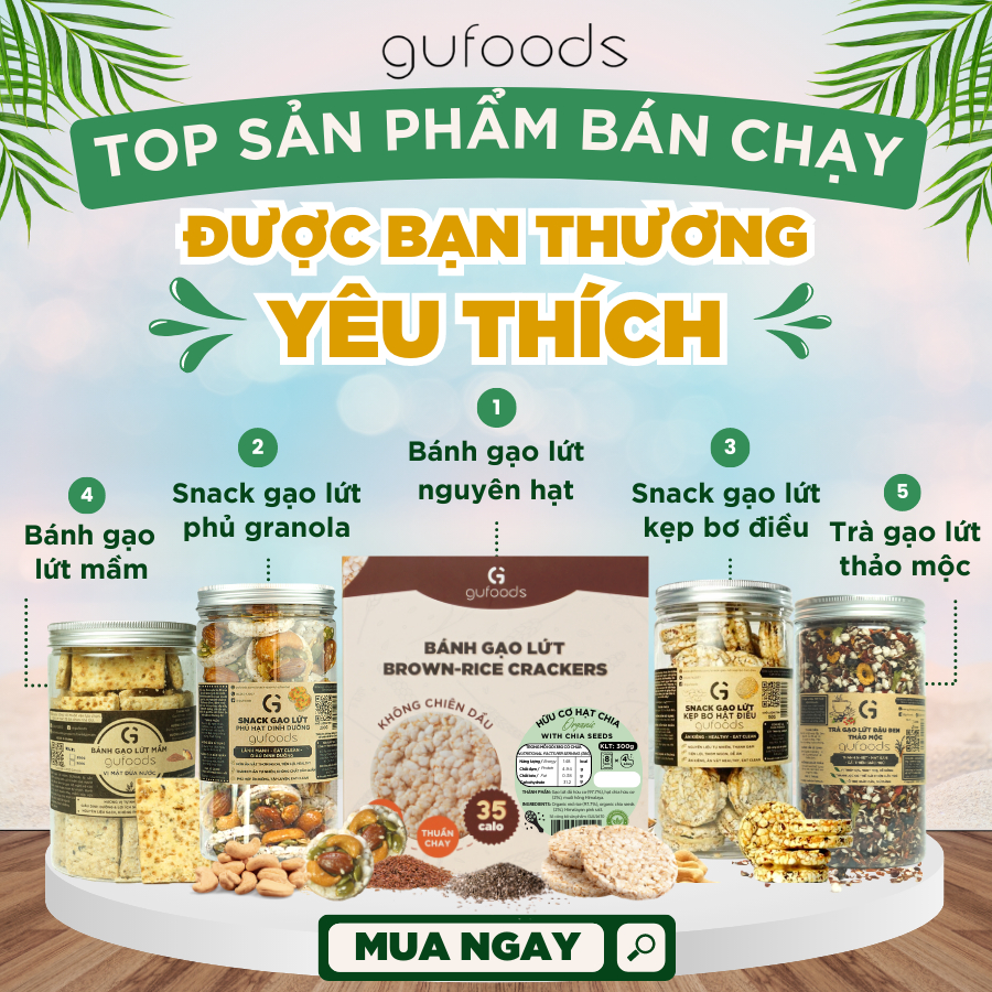 Snack gạo lứt ngũ cốc nướng socola GUfoods (Hũ 100g) - Giòn rụm, Thơm ngon, Ăn vặt healthy, Eat clean - Bánh kẹo Tết