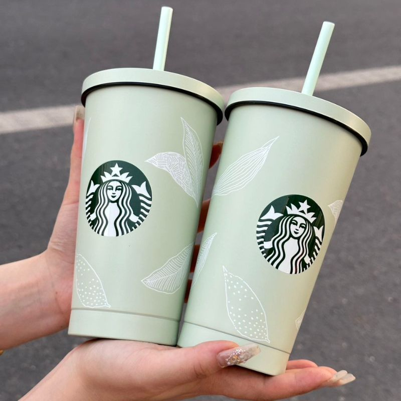 Ly giữ nhiệt Starbucks 500ml xanh mint, bình nước inox 304 kèm ống hút cực sang trọng Pinchana
