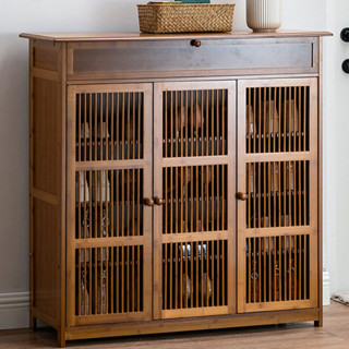  SIÊU RẺ Kệ để giày bằng tre cửa gập trên,tủ để dày dép của trên bằng gỗ tre 3 cửa - giá đựng giày kèm đôn