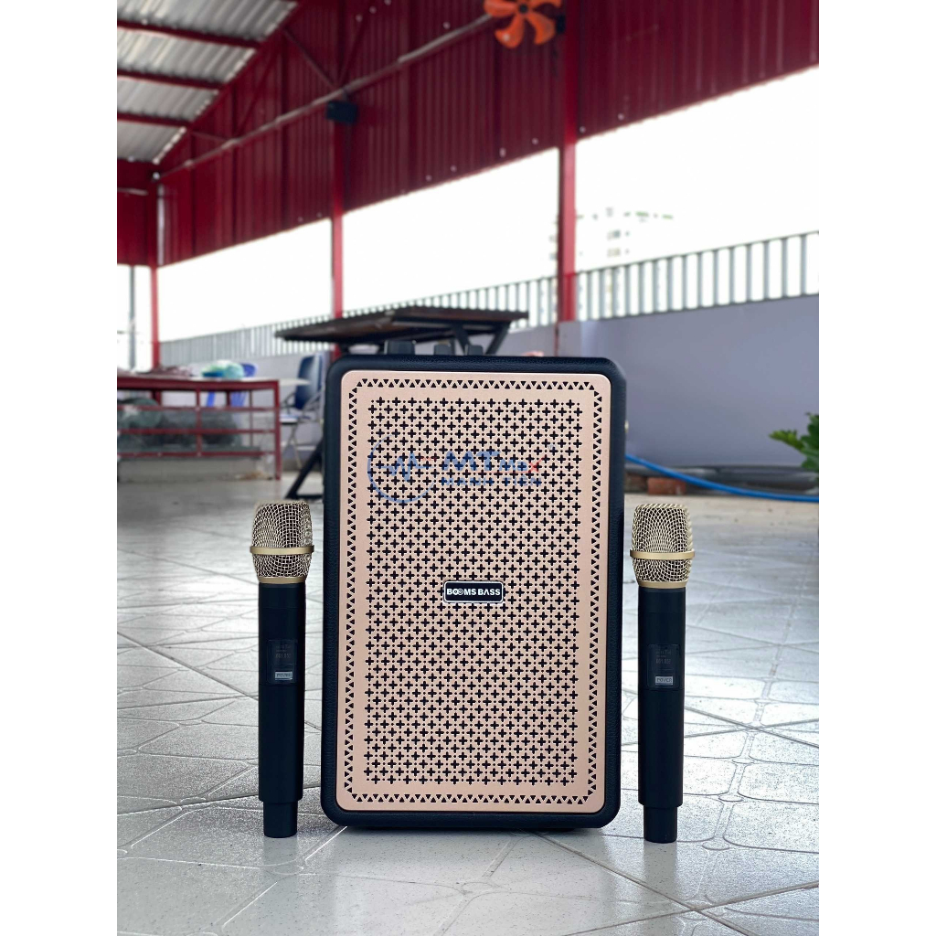 Loa Bluetooth Karaoke Booms Bass M4203 Bass Mạnh, Kèm 2 Micro Không Dây Bảo Hành 12 Tháng