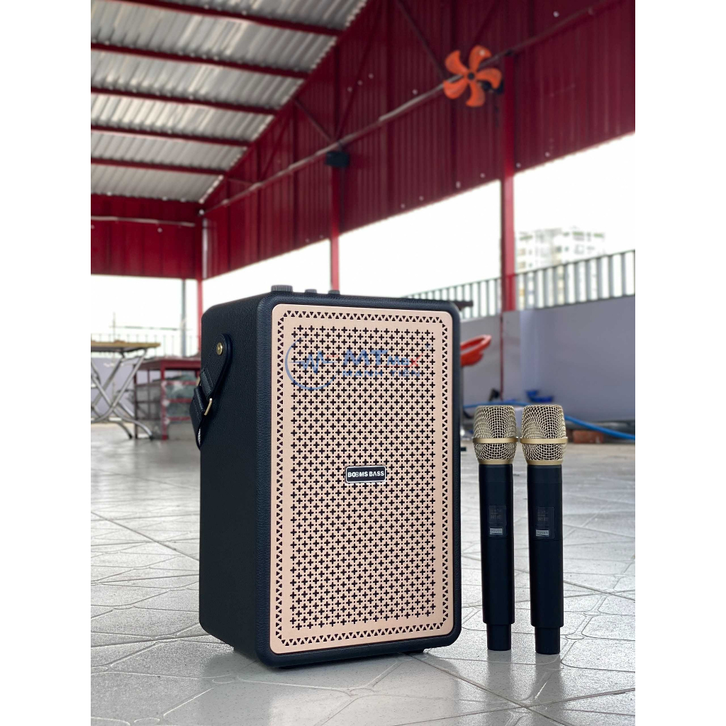 Loa Bluetooth Karaoke Booms Bass M4203 Bass Mạnh, Kèm 2 Micro Không Dây Bảo Hành 12 Tháng