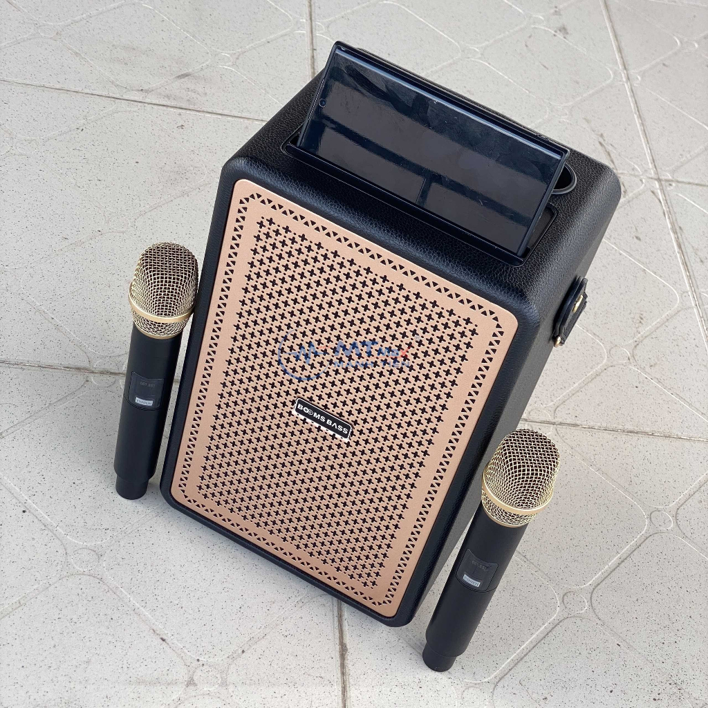 Loa Bluetooth Karaoke Booms Bass M4203 Bass Mạnh, Kèm 2 Micro Không Dây Bảo Hành 12 Tháng