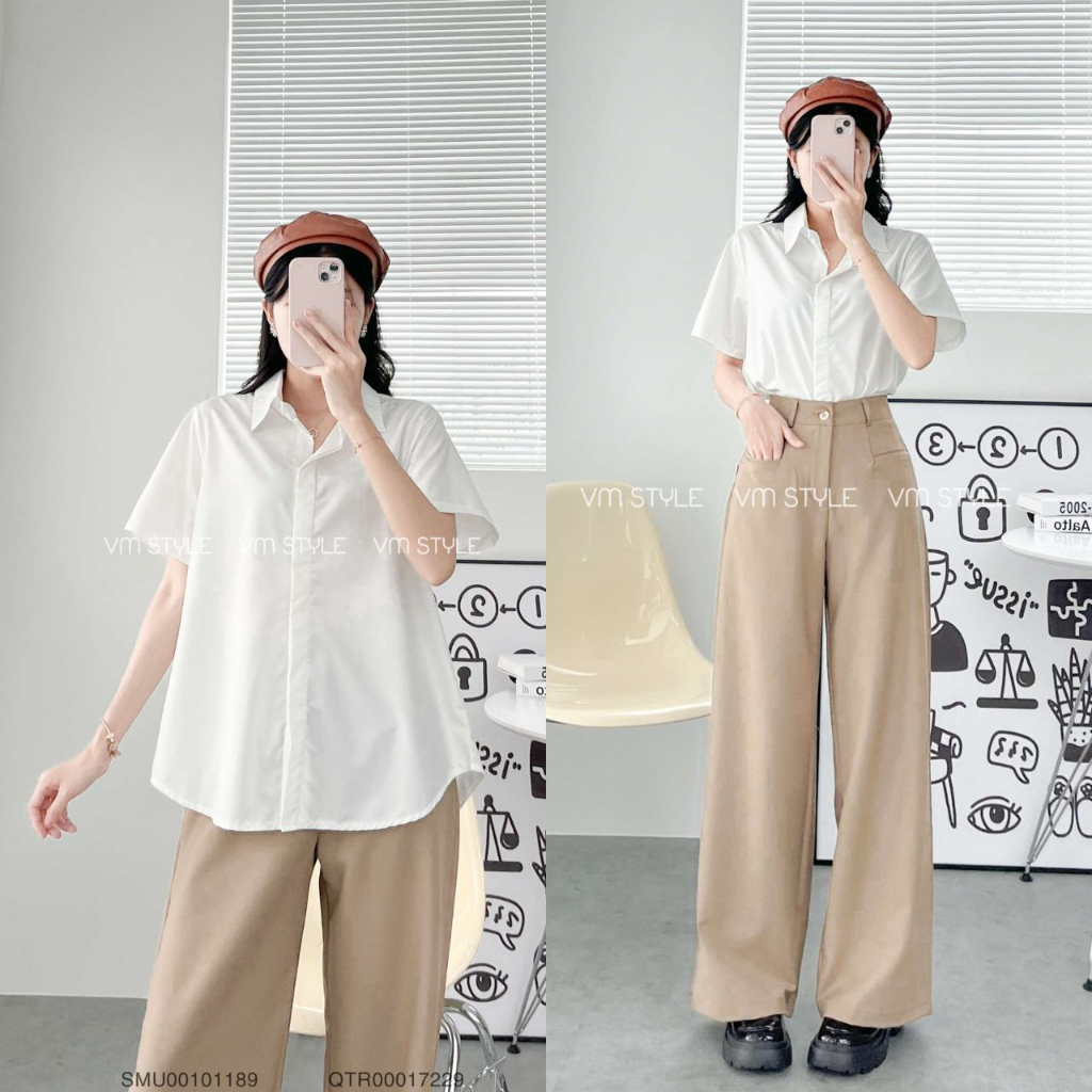 Áo sơ mi trắng tay ngắn trơn VM Shop 16148 đi học công sở thời trang ulzzang Hàn Quốc SMU00101