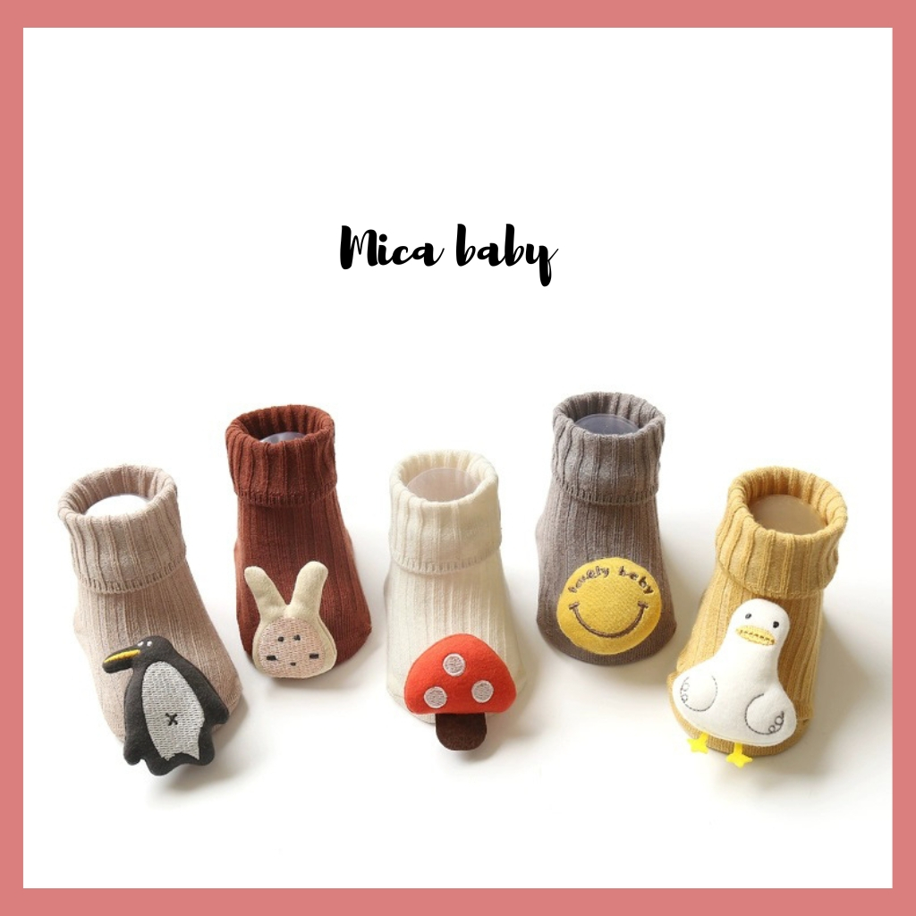 Tất cao cổ chống trơn trượt cho bé gắn hình thú đáng yêu cho bé T43 Mica baby