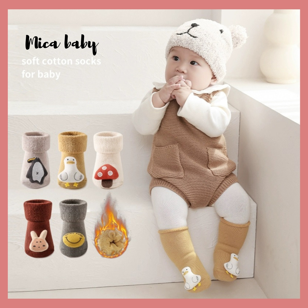 Tất cao cổ chống trơn trượt cho bé gắn hình thú đáng yêu cho bé T43 Mica baby