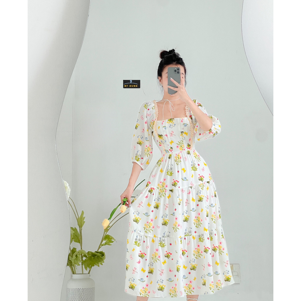 ĐẦM MIDI MAXI HOA NHÍ CỔ U TAY LỠ- NHẸ NHÀNG, NGỌT NGÀO-SANG TRỌNG, HÀNG THIẾT KẾ LOẠI 1, ĐẸP TỪ CHẤT ĐẾN FORM. SỜ VÀO C