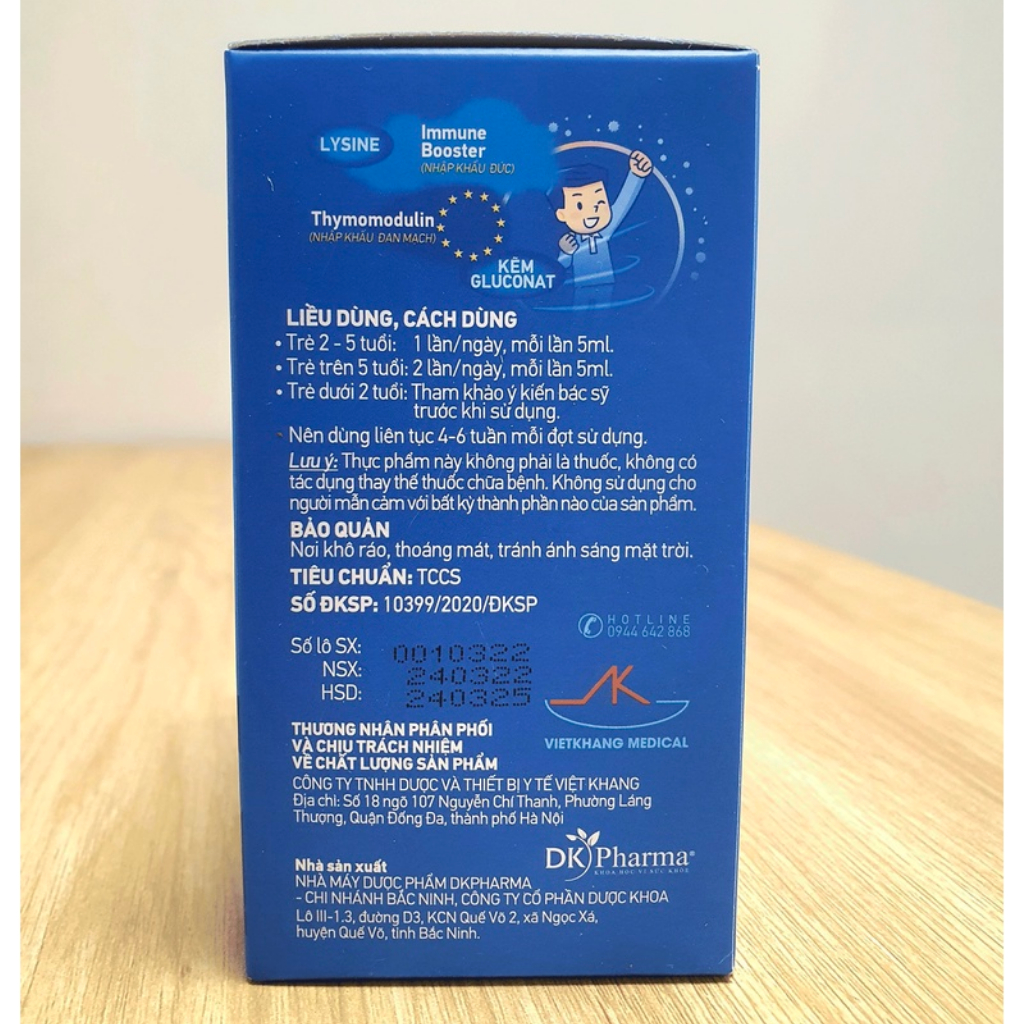 Siro Kid DEFENSA, tăng đề kháng cho bé, với Lysine giúp giảm triệu chứng cảm cúm - Hộp 20 gói x 5ml