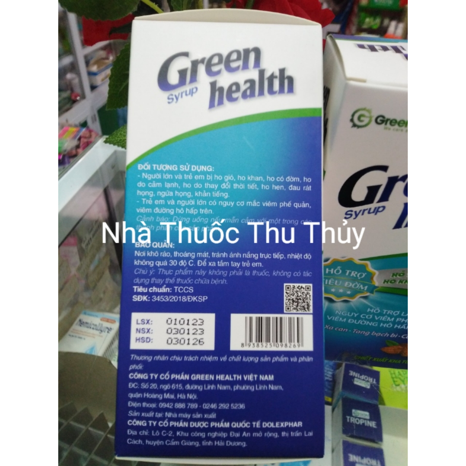 GREEN HEALTH  siro ho hỗ trợ tiêu đờm,làm giảm ho khan ho có đờm, hỗ trợ làm giảm nguy cơ viêm phế quản viêm đường hôhấp