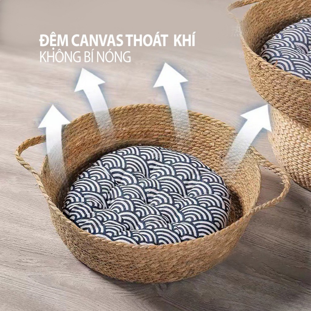 Ổ nằm bằng sợi cỏ thiên nhiên cho thú cưng có kèm đệm nằm, ổ nằm cho chó mèo