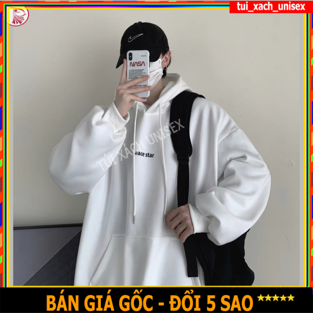 ÁO HOODIE - Khoác nỉ bông form rộng fullsize (Ảnh Thật) có nón in chữ PEACE STAR áo chống nắng nam nữ S0