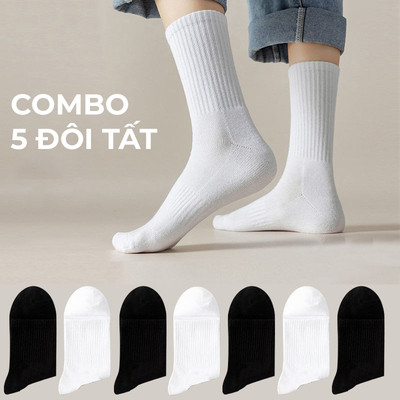 Tất dài nam nữ cổ cao G2 thấm hút mồ hôi, Combo tất trơn cổ cao chất cotton dệt kim hàng VNXK