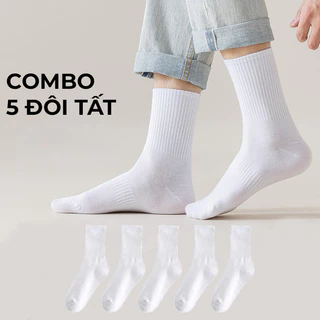 Vớ dài trắng phù hợp cả nam và nữ chất cotton co giãn 4 chiều, Tất trắng G2 kiểu cao cổ dệt kim cao cấp thám hút mồ hôi