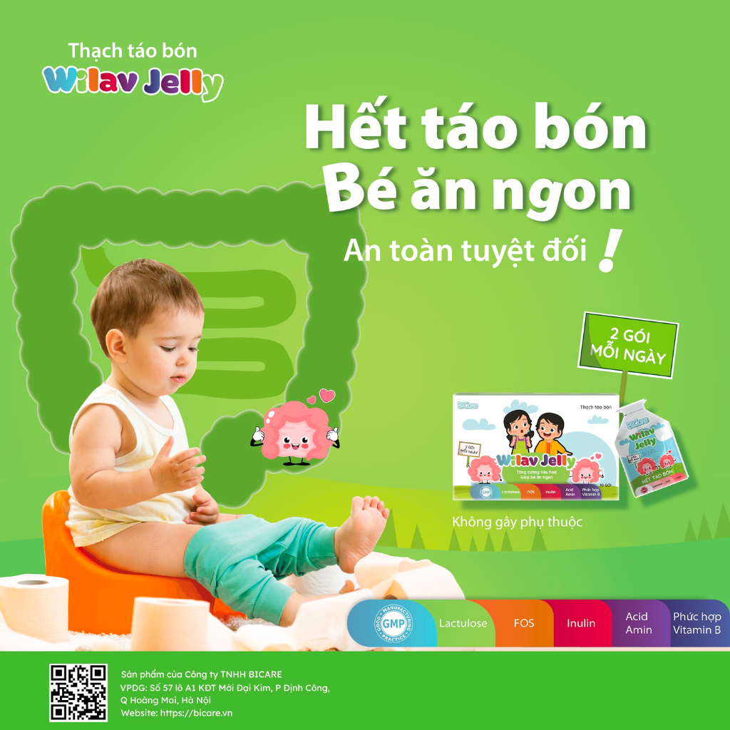 Thạch táo bón Wilav Jelly, Bổ sung chất xơ cho bé, Giúp nhuận tràng, Giảm táo bón - Hộp 10 gói