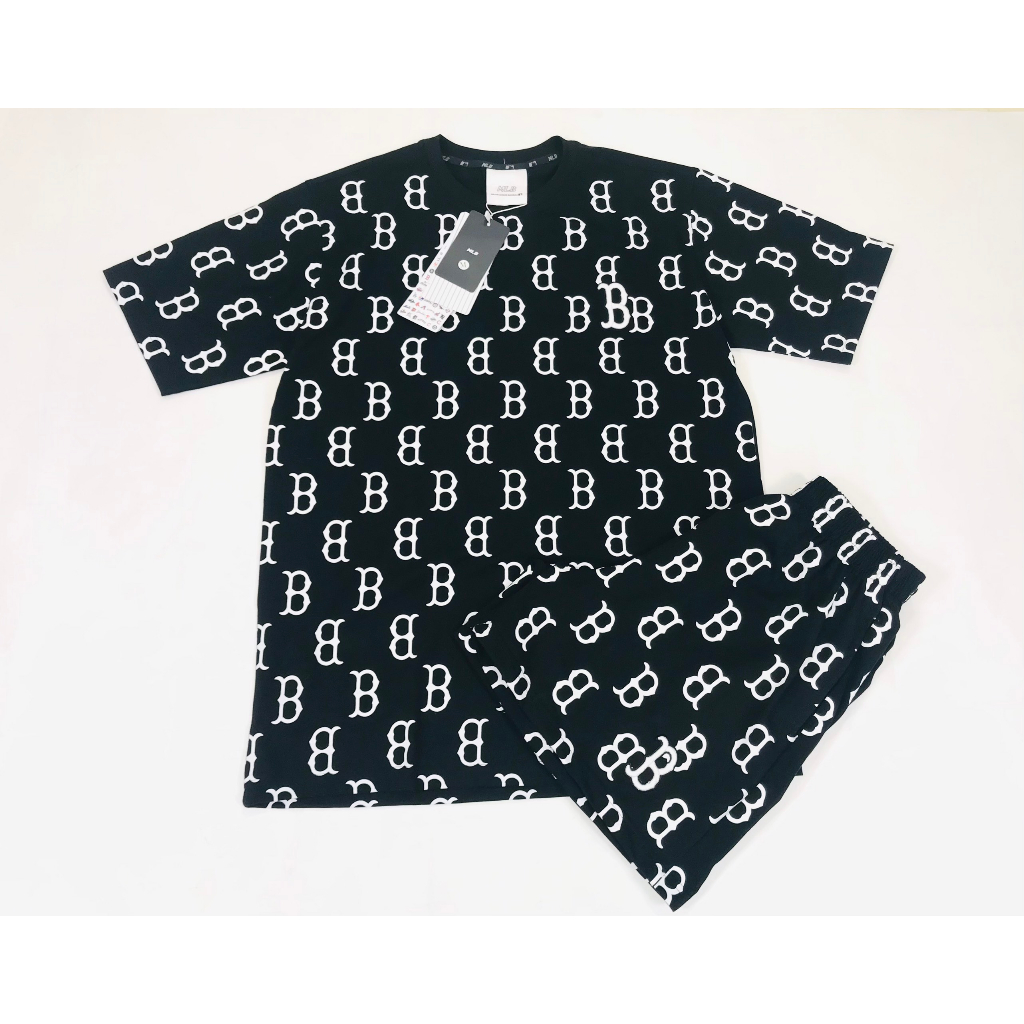 Set Đồ Nam Nữ MLB Boston Chất Liệu Cotton Màu Đen Basic Họa Tiết Chữ B Hàng Xuất Dư Tag Mag Đầy Đủ
