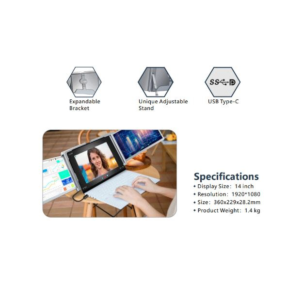 BỘ 02 MÀN HÌNH 14 INCH MỞ RỘNG CHO LAPTOP E-TECH S400 - FULL HD