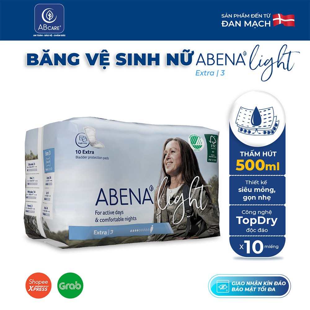 [ Mua 1 tặng 1 ] Băng vệ sinh siêu thấm hút  Abena Light Extra 3 thấm hút 500ml nhập khẩu đan mạch gói 10 miếng