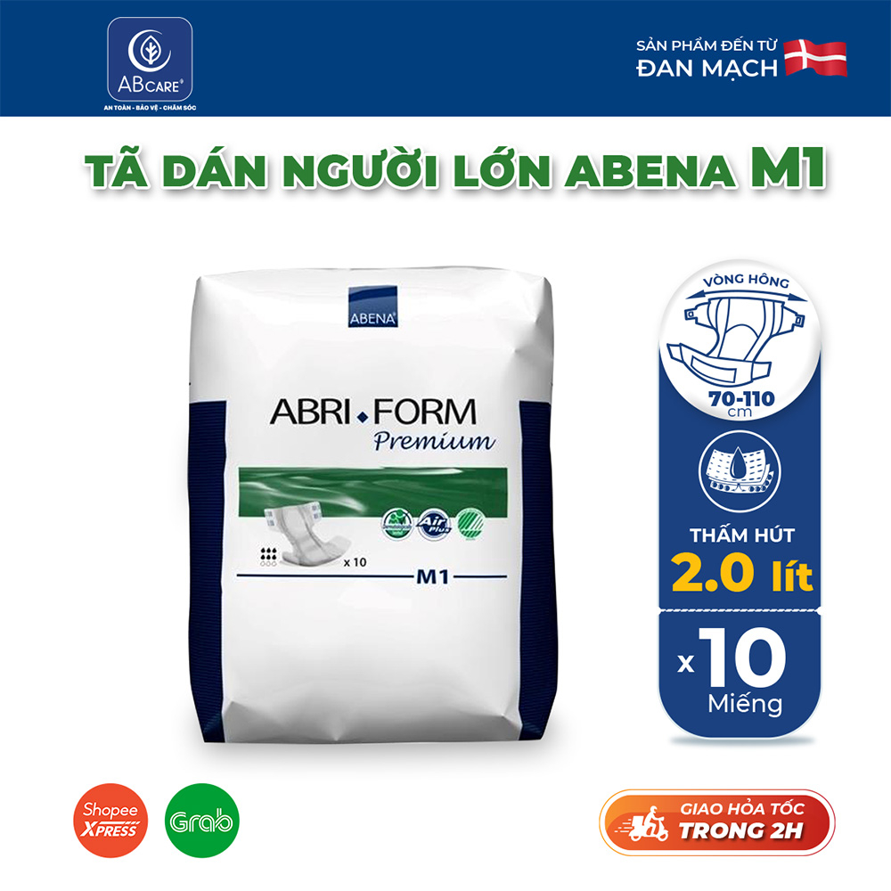 [Mua 1 tặng 1]Tã dán người lớn Abena Abri Form Premium M1 - Nhập khẩu từ Đan Mạch (Gói 10 miếng)