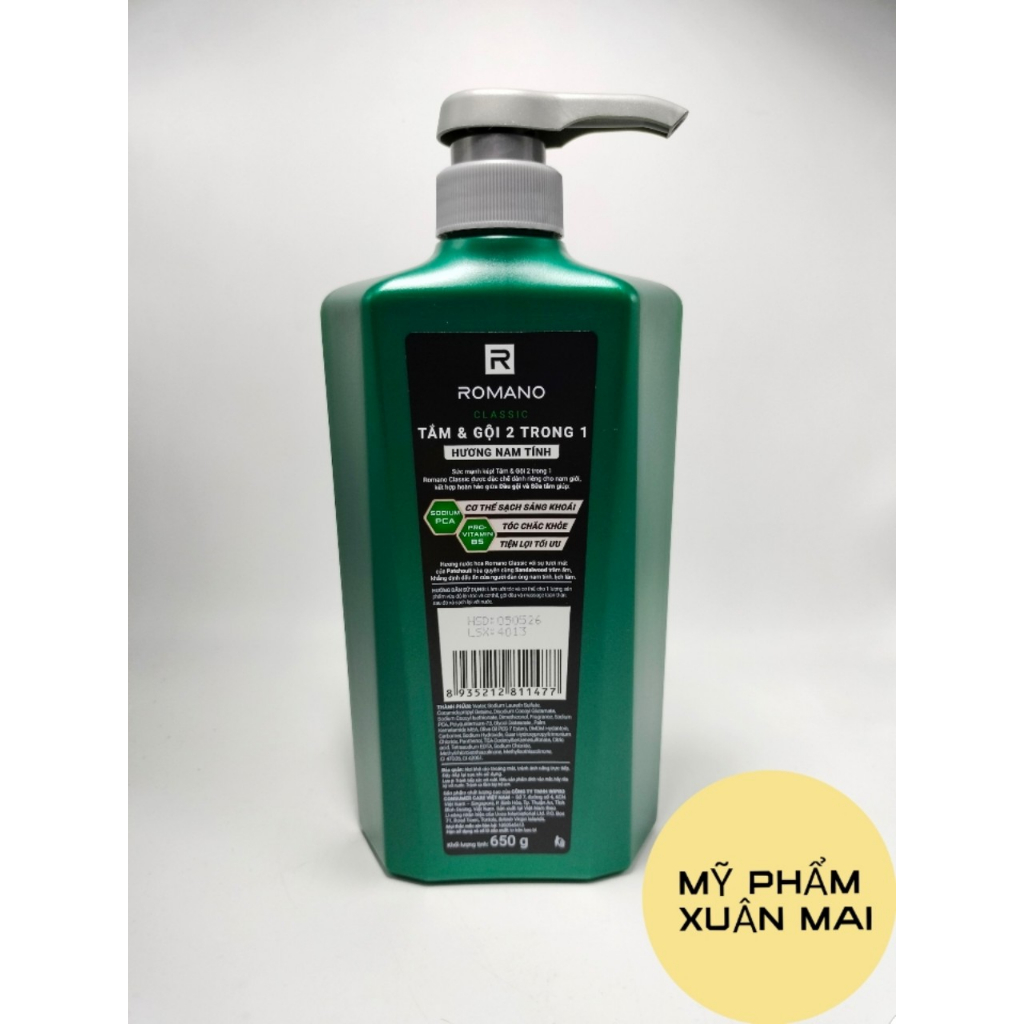 Tắm gội 2 trong 1 Romano 2in1 650g/chai