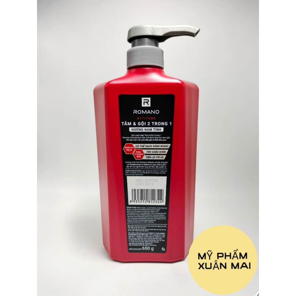Tắm gội 2 trong 1 Romano 2in1 650g/chai