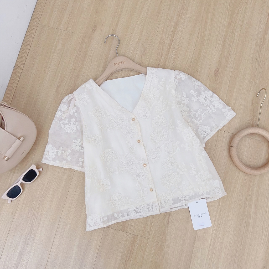 Áo Ren Hoa Nổi MINZ STORE Mã 5659, Thiết Kế Cổ Tim