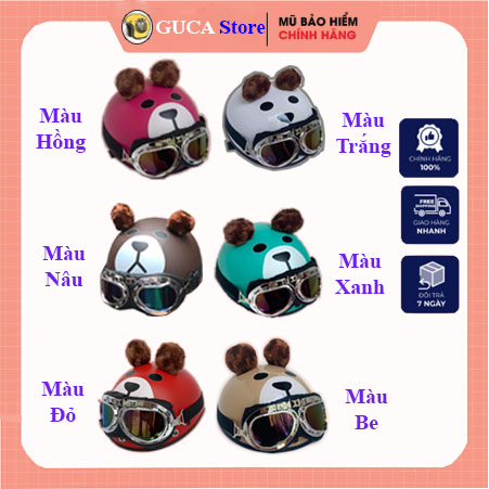 Mũ bảo hiểm nữa đầu GẤU NÂU, Brown có tai phụ kiện kính phi công cho con gái, học sinh sinh viên giá rẻ. cực dễ thương
