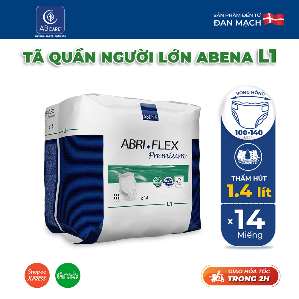 Combo 6 bịch tã quần người lớn Abena Abri Flex Fremium - Nhập khẩu Đan Mạch (Gói 14 miếng)