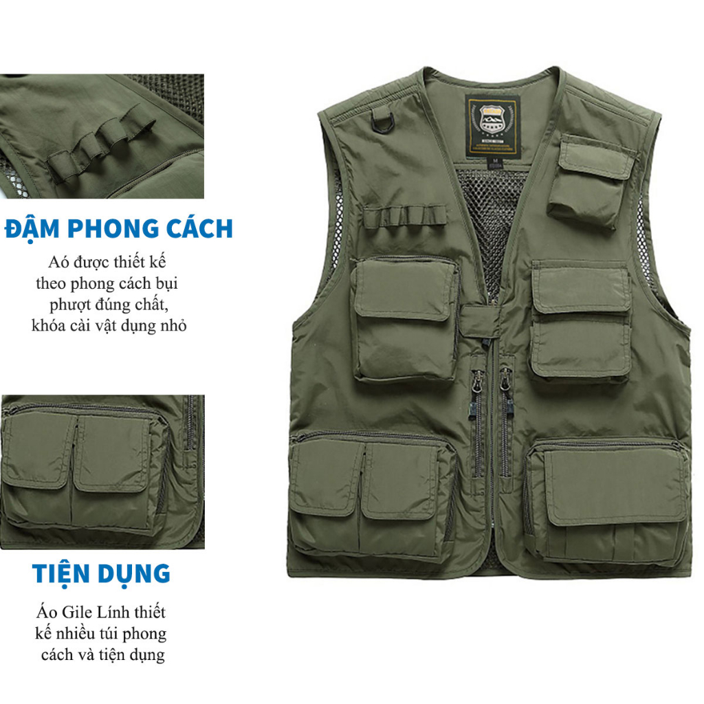 Áo gile Nam Phong Cách Phượt Nhiều Túi Phong Cách -HÀNG CHÍNH HÃNG