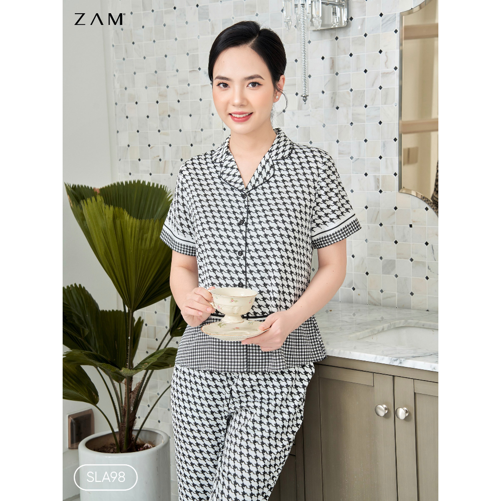 Zam luxury -SLA98 - Ngắn tay quần lửng hoạ tiết RĂNG SÓI ĐEN