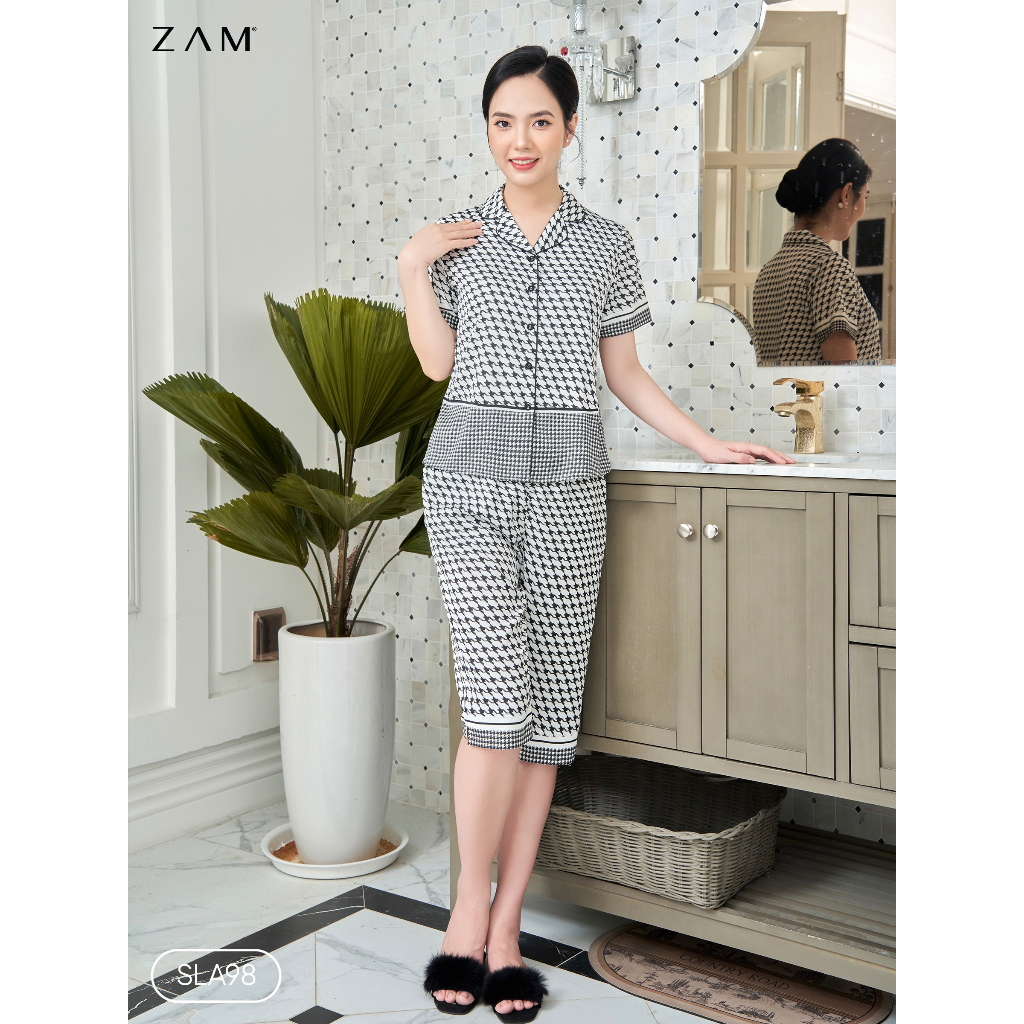 Zam luxury -SLA98 - Ngắn tay quần lửng hoạ tiết RĂNG SÓI ĐEN
