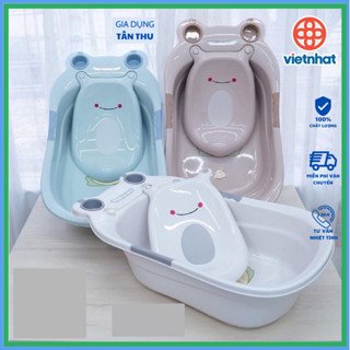 Chậu tắm ếch cho bé Hokori nhựa việt nhật, Thau tắm ếch cho bé sơ sinh có kệ và van tháo nước