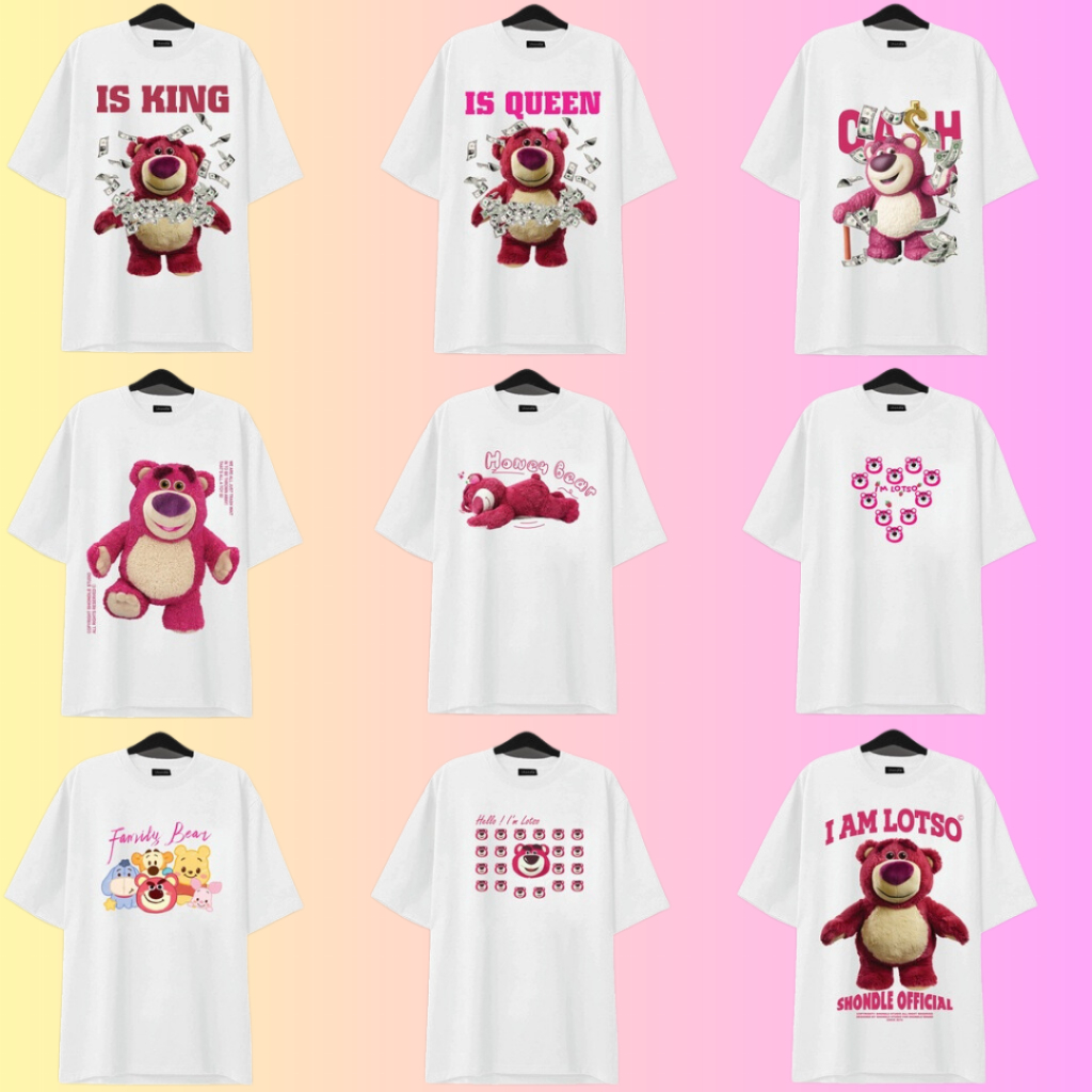 Áo phông nam nữ Gấu Dâu Lotso Đen Trắng Chữ To Form Rộng Unisex Cotton Co Giãn 4 Chiều