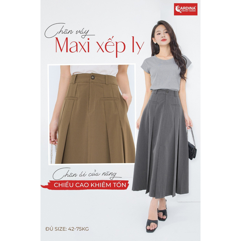 Chân Váy Nữ 𝐂𝐀𝐑𝐃𝐈𝐍𝐀 Chất Tuyết Mưa Hàn Cao Cấp Dáng Maxi Xếp Ly Xẻ Trước Thanh Lịch 3CV10