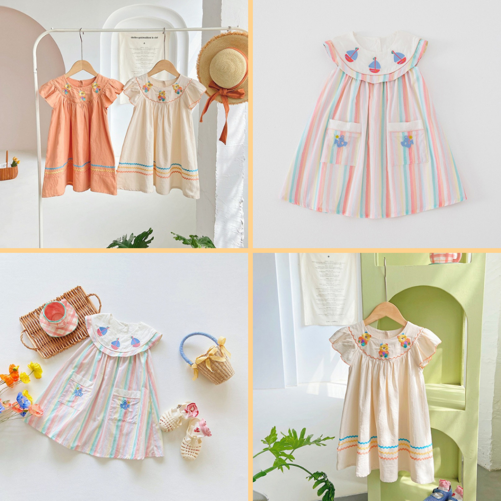 Váy Viền Màu Cổ Thêu Gấu A1444/ Váy Thuyền Sát Nách Sắc Màu A1778 Cho Bé Gái - Jumping Beans Official Store