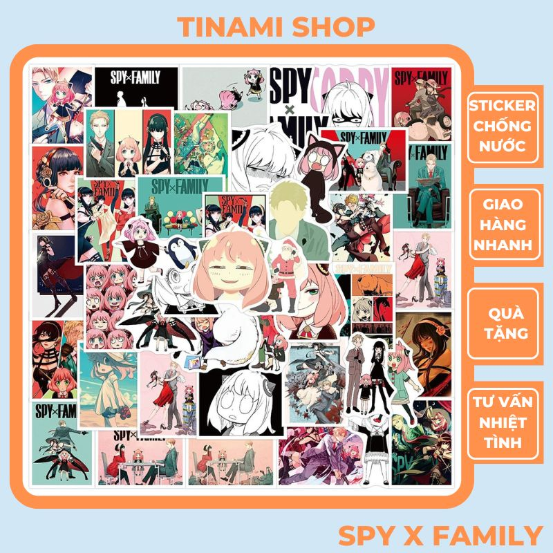 Bộ 50 Sticker Anime Spy X Family Anya hình dán chống nước dùng trang trí sưu tầm làm quà tặng