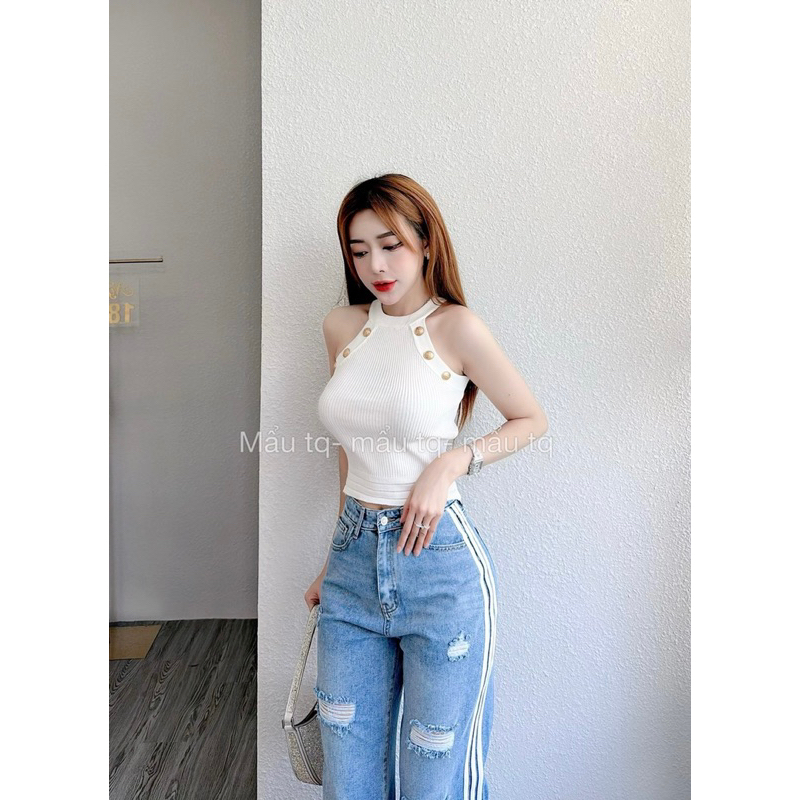 Áo ba lỗ khuy vai dáng croptop dễ mix đồ
