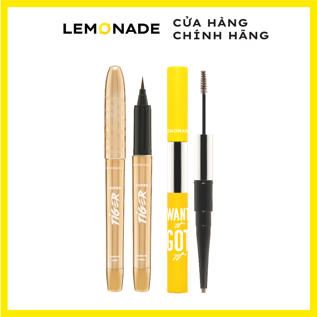 Combo Lemonade bút kẻ mắt SuperTiger Micro Eyeliner 1g và chì kẻ mày 2 đầu Want It Got It 2.75g