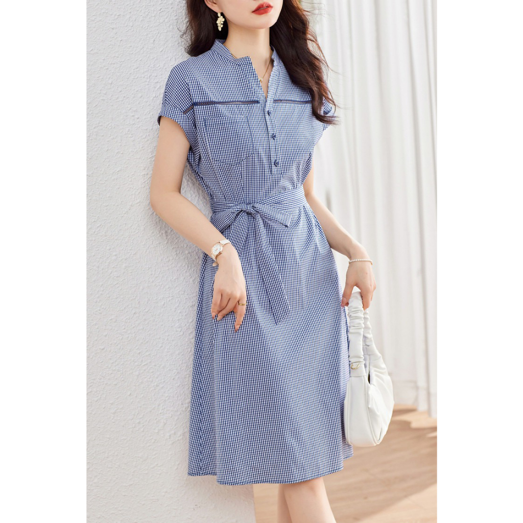 M32 - Váy Xanh Kẻ Caro Kèm Đai Eo Dời, Có Túi 2 Bên | Hàng Thiết Kế by BELLY Clothing