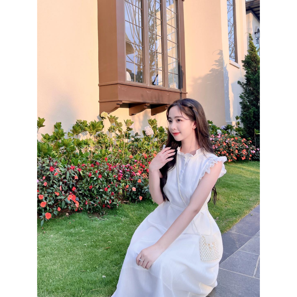 🔥M31 - Váy Trắng Tiểu Thư, Váy Thiết Kế Đai Eo Cổ Tròn Có Túi 2 Bên, Lên Form Dáng Trẻ Trung by BELLY Clothing