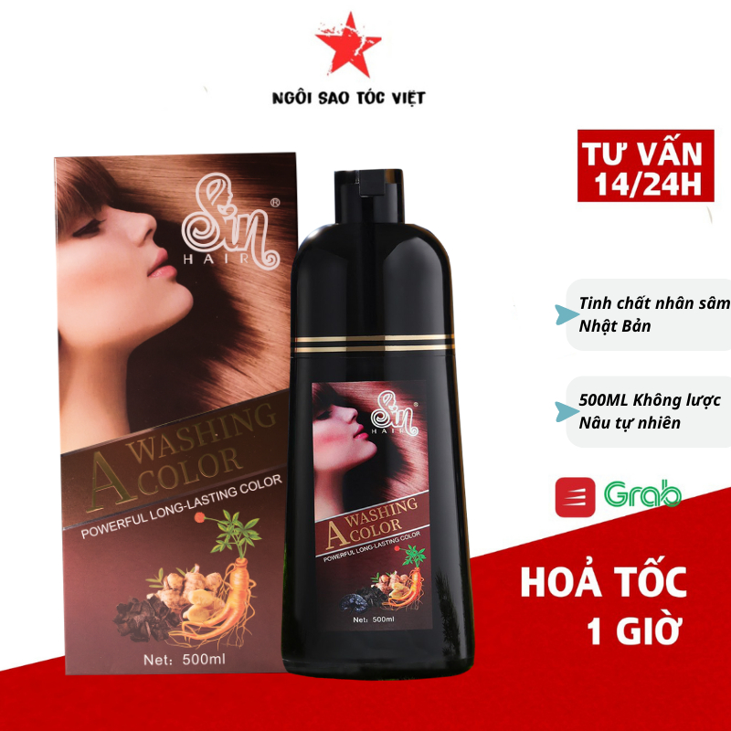 Dầu gội đổi màu tóc thời trang Sin Hair 500ml màu đỏ nâu lạnh hạt dẻ chocolate nâu tự nhiên xanh rêu trà sữa