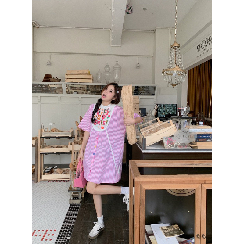 Đầm sơ mi nữ màu hồng ngọt ngào