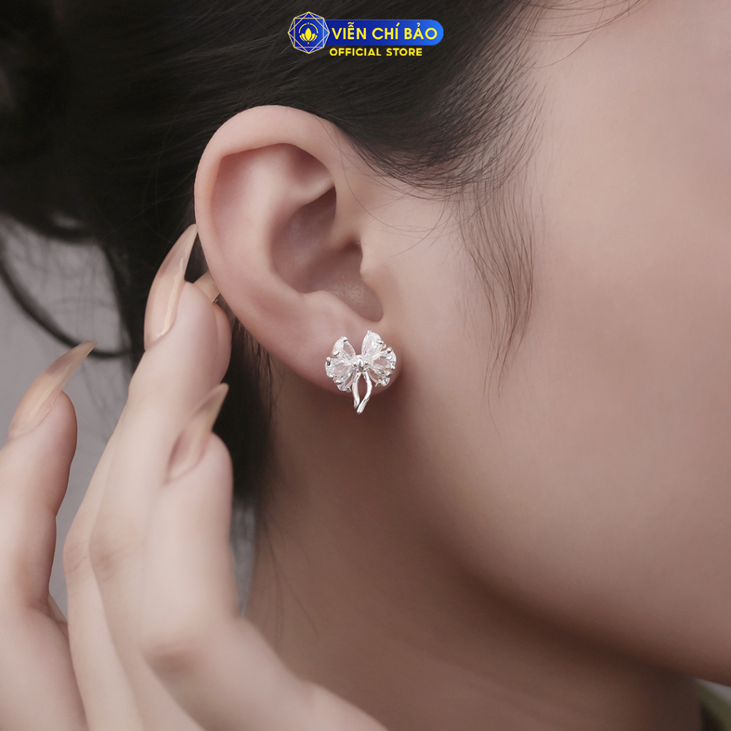 Bông tai bạc nữ Bow Tie chất liệu bạc 925 thời trang phụ kiện trang sức nữ thương hiệu Viễn Chí Bảo B400390