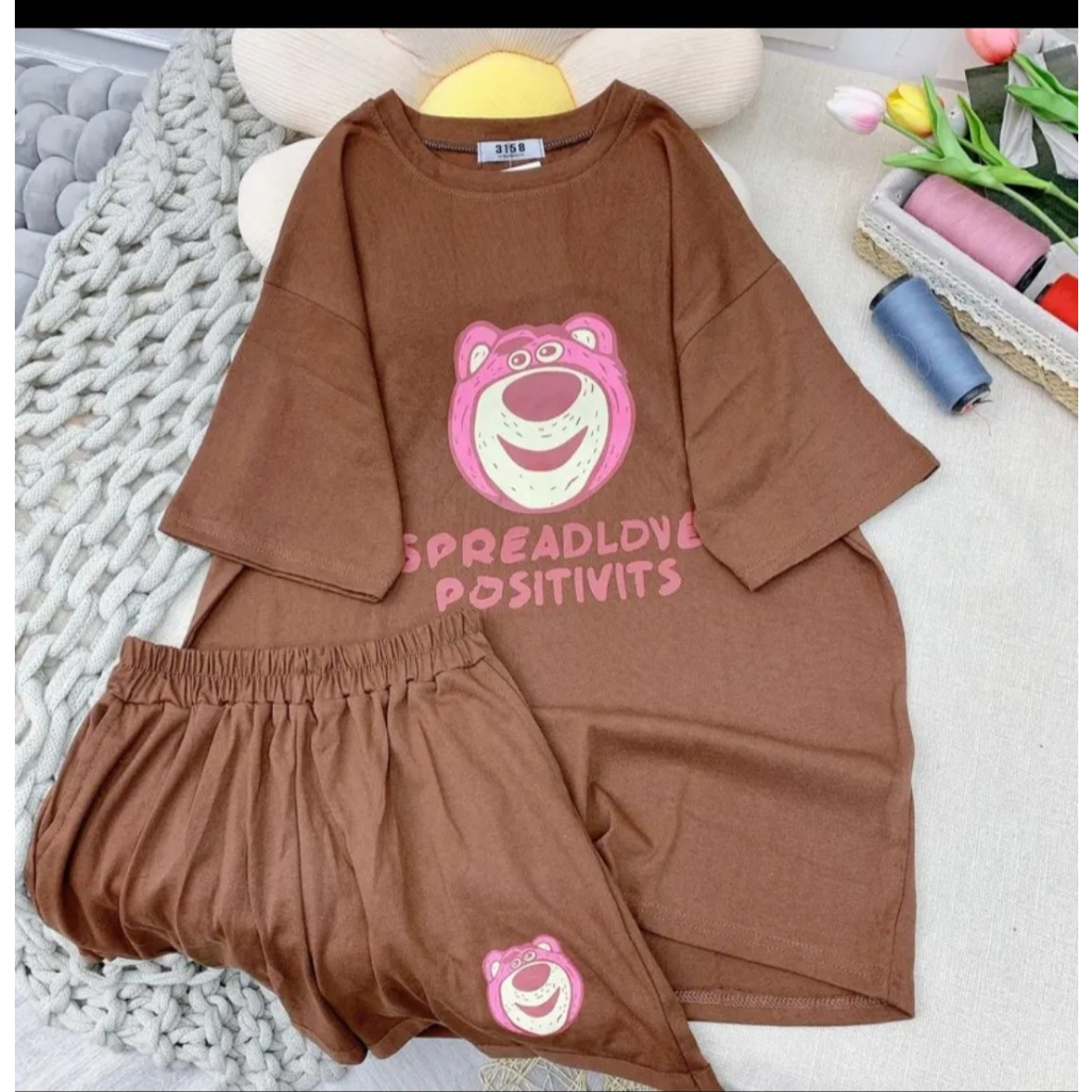 Set Đùi Cotton Áo In Gấu Dâu 5 Màu Bigsize Mặc Nhà