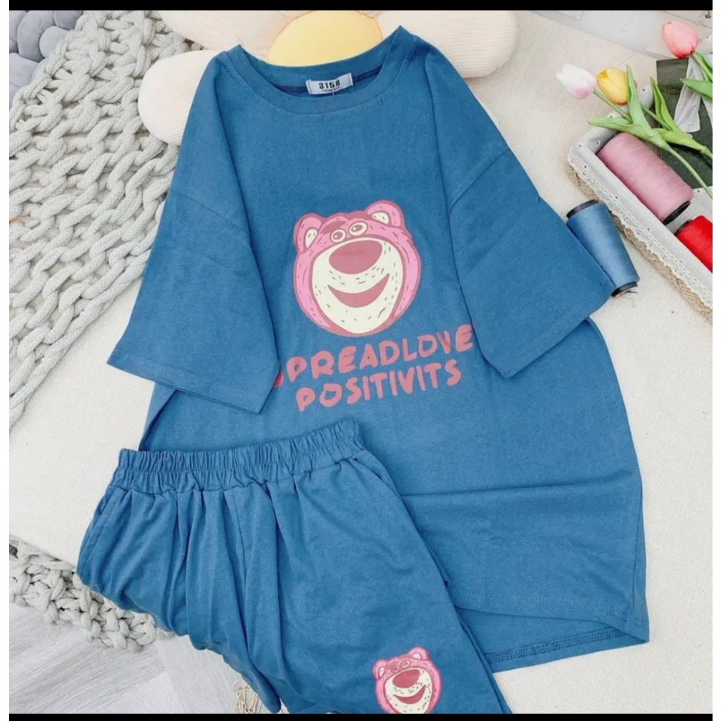 Set Đùi Cotton Áo In Gấu Dâu 5 Màu Bigsize Mặc Nhà