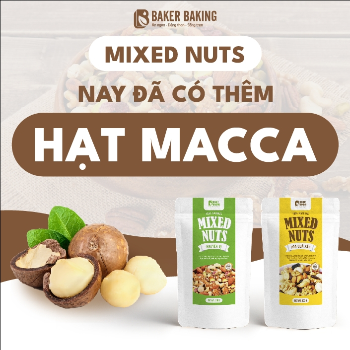 Hạt dinh dưỡng mix 6 loại hạt, Mixed Nuts Baker Baking không hoa quả sấy cho mẹ bầu ăn vặt, ăn kiêng, tập gym 300-500g