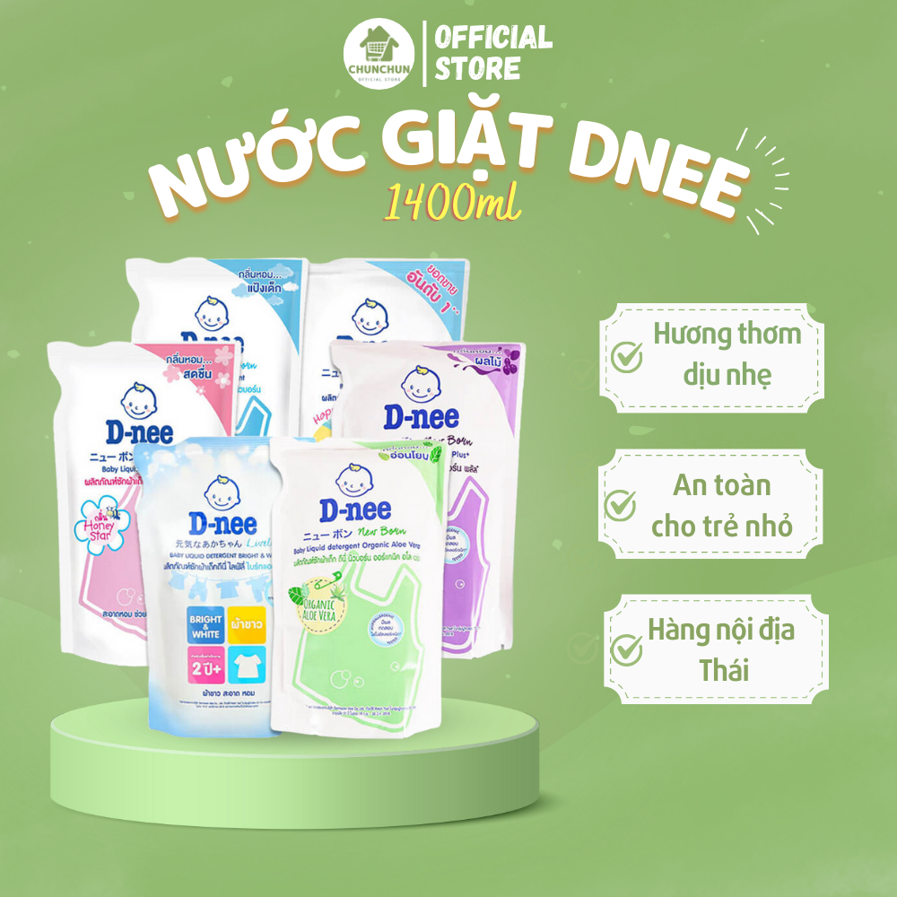 Nước Giặt Dnee Giặt Xả Quần Áo Thái Lan Thơm Lâu Dùng Giặt Tay Và Máy Túi 1400ml