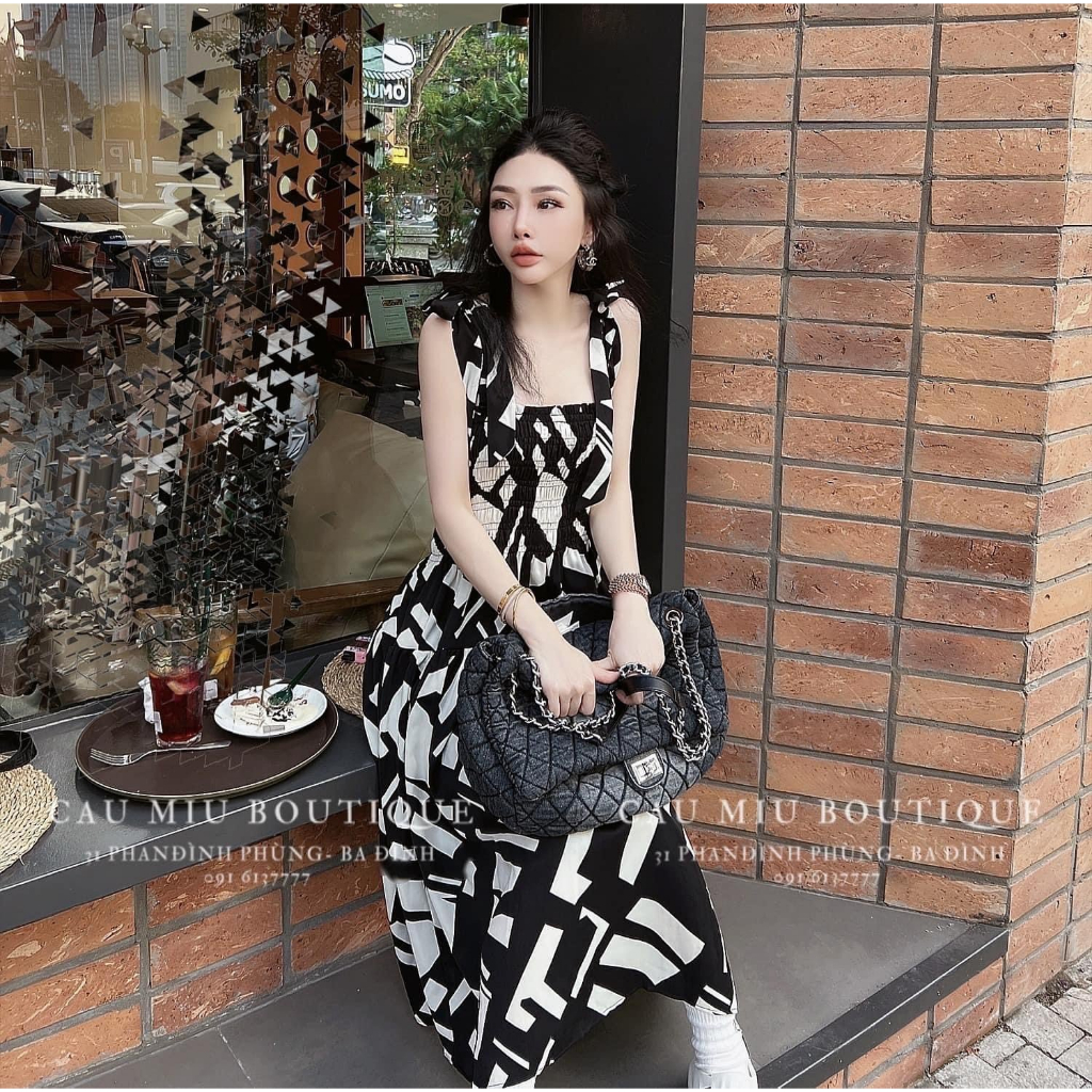 Maxi Hình Học Full Hai Màu Trắng Đen Đũi Gân Xịn Đẹp, Freesize Dưới 55 Kg