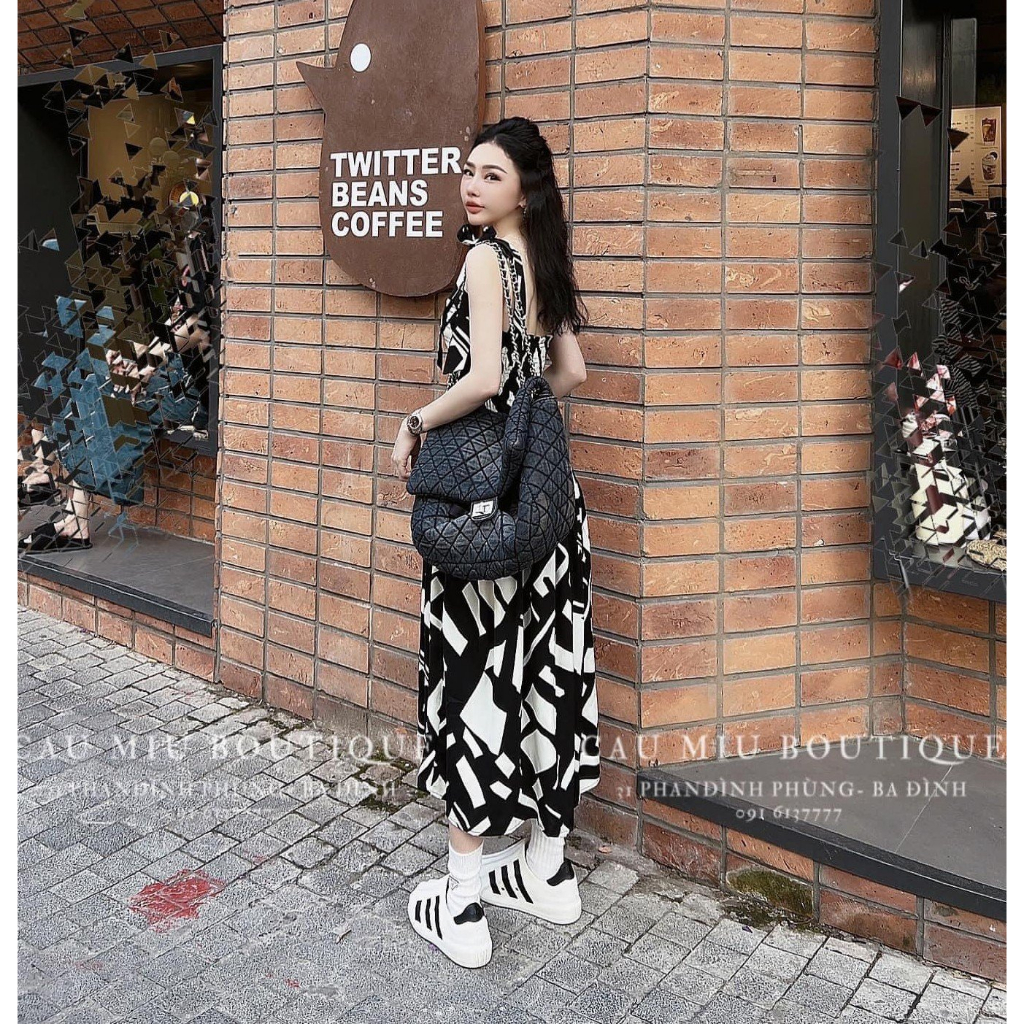 Maxi Hình Học Full Hai Màu Trắng Đen Đũi Gân Xịn Đẹp, Freesize Dưới 55 Kg