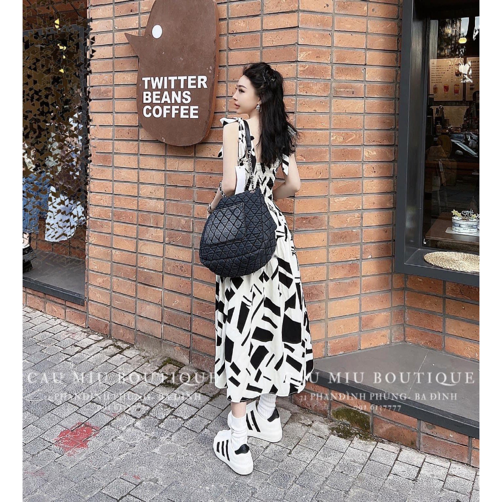 Maxi Hình Học Full Hai Màu Trắng Đen Đũi Gân Xịn Đẹp, Freesize Dưới 55 Kg